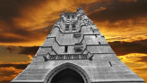 Saint-Jacques Tower (Tour Saint-Jacques) against the sunset. Paris, France Stock Footage 265843008