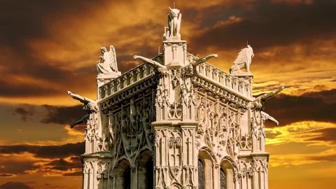 Saint-Jacques Tower (Tour Saint-Jacques) against the sunset. Paris, France Stock Footage 265843082