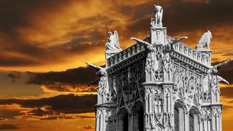 Saint-Jacques Tower (Tour Saint-Jacques) against the sunset. Paris, France Stock Footage 265843087