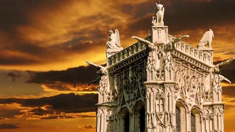Saint-Jacques Tower (Tour Saint-Jacques) against the sunset. Paris, France Stock Footage 265843098