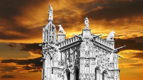 Saint-Jacques Tower (Tour Saint-Jacques) against the sunset. Paris, France Stock Footage 265843100