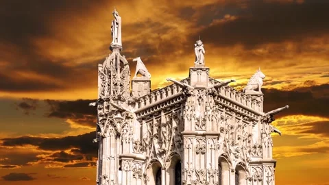 Saint-Jacques Tower (Tour Saint-Jacques) against the sunset. Paris, France Stock Footage 265843109