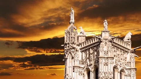 Saint-Jacques Tower (Tour Saint-Jacques) against the sunset. Paris, France Stock Footage 265843122