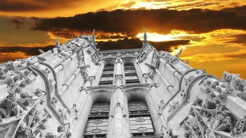 Saint-Jacques Tower (Tour Saint-Jacques) against the sunset. Paris, France Stock Footage 265843146
