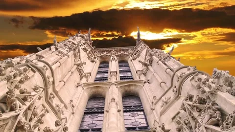 Saint-Jacques Tower (Tour Saint-Jacques) against the sunset. Paris, France Stock Footage 265843148