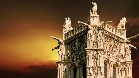 Saint-Jacques Tower (Tour Saint-Jacques) against the sunset. Paris, France Stock Footage 265843297
