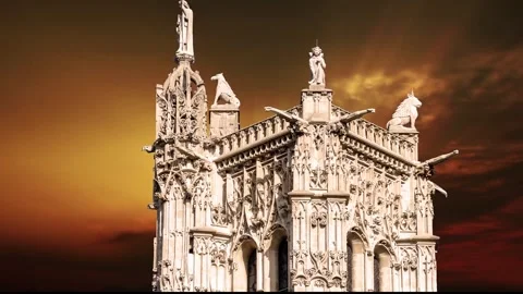 Saint-Jacques Tower (Tour Saint-Jacques) against the sunset. Paris, France Stock Footage 265843312