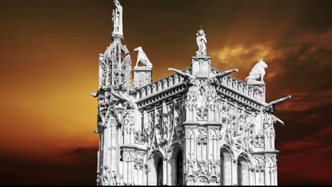 Saint-Jacques Tower (Tour Saint-Jacques) against the sunset. Paris, France Stock Footage 265843319