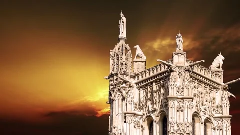 Saint-Jacques Tower (Tour Saint-Jacques) against the sunset. Paris, France Stock Footage 265843331