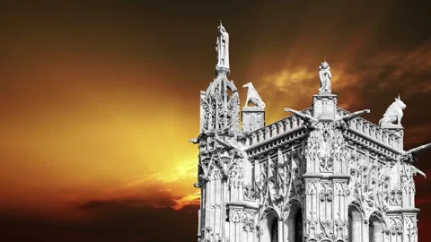 Saint-Jacques Tower (Tour Saint-Jacques) against the sunset. Paris, France Stock Footage 265843332