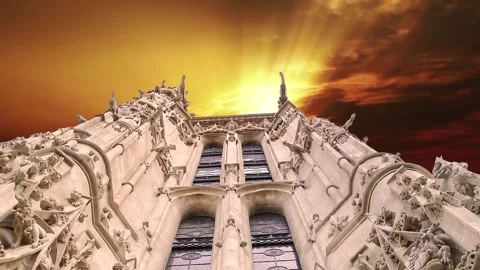 Saint-Jacques Tower (Tour Saint-Jacques) against the sunset. Paris, France Stock Footage 265843358