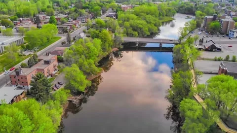 Saint-Jérôme, Quebec- River Aerial Stock Footage 140987136