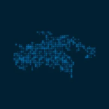 Saint John dotted glowing map. Shape of the island with blue bright bulbs. .. Stock Illustration