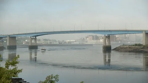 Saint John Harbour Bridge Skyline with Boat, 4k Stock-Footage 112274433