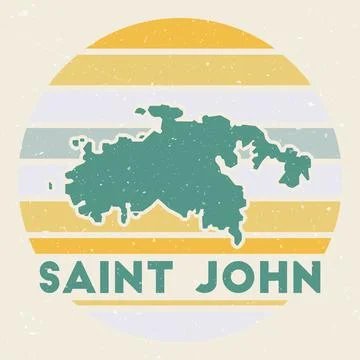 Saint John logo. Sign with the map of island and colored stripes, vector il.. イラスト素材