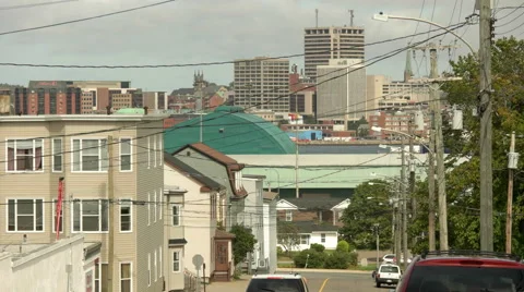 Saint John, New Brunswick City Street with City Skyline. Stock Footage