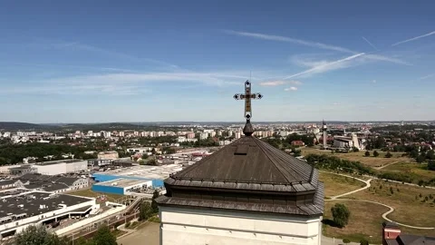 Saint John Paul II Sanctuary in Krakow, Poland – Aerial Drone View Stock Footage 342139379