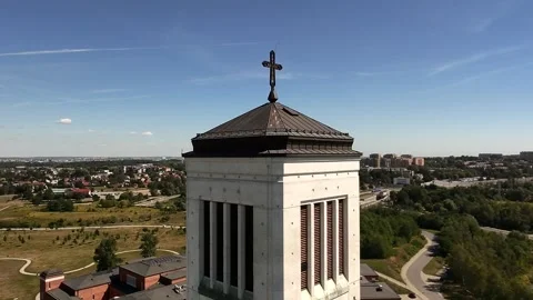 Saint John Paul II Sanctuary in Krakow, Poland – Aerial Drone View Stock Footage 342139382