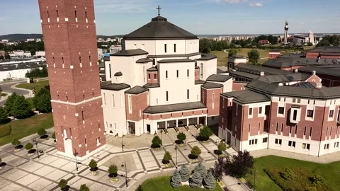 Saint John Paul II Sanctuary in Krakow, Poland – Aerial Drone View Stock Footage 342139520