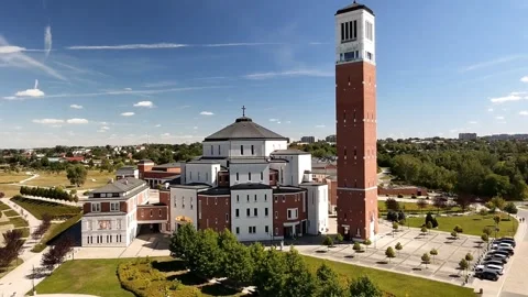 Saint John Paul II Sanctuary in Krakow, Poland – Aerial Drone View Stock Footage 342168969
