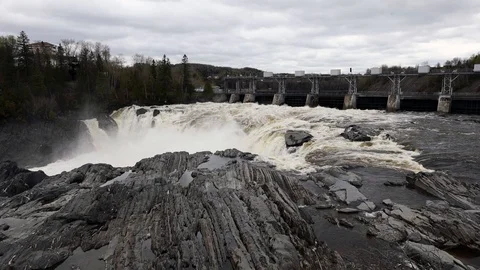 The Saint John River with the Grant Falls in Canada Stock Footage 122853506