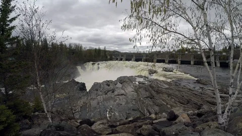 The Saint John River with the Grant Falls in Canada Stock Footage 124583060