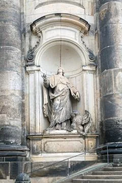 Saint John Statue on Dresden Cathedral Stock Photos