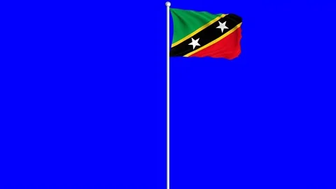 Saint Kitts and Nevis Flag Waving Fluttering on Wind Loopable Green Blue Screen Stock Footage