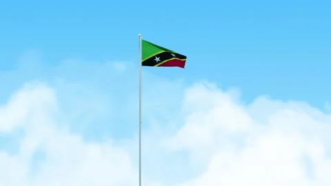 Saint Kitts and Nevis Flag 3D Render Animation Waving on Pole with Blue Sky Video stock 333083448