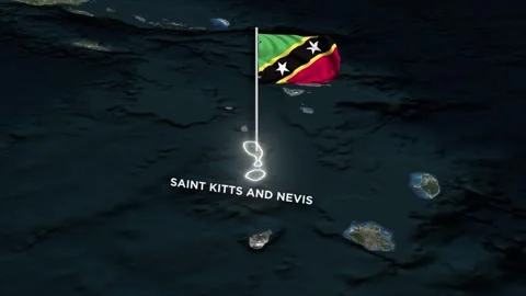 Saint Kitts and Nevis Map Animation, Waving Flag and Glowing Border on World Map Video stock 333207244