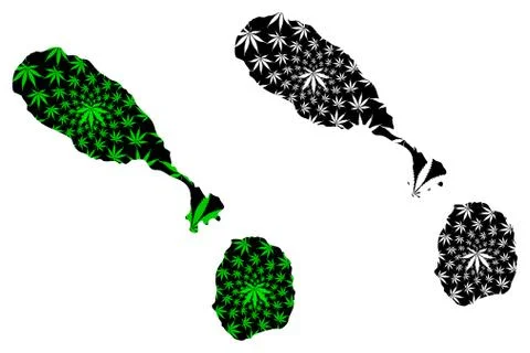 Saint Kitts and Nevis - map is designed cannabis leaf Stock Illustration