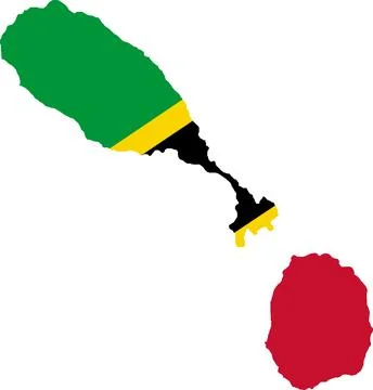 Saint Kitts Nevis Flag in Map, Saint Kitts Nevis Map with Flag, Nation Flag.. Illustrazione stock