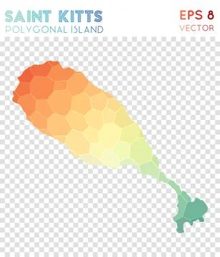 Saint Kitts polygonal map, mosaic style island. Immaculate low poly style, .. 스톡 일러스트