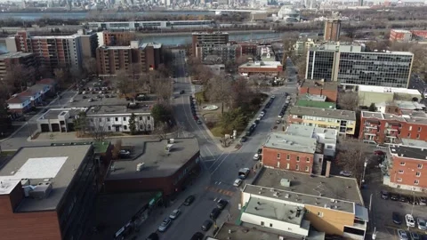 Saint Lambert, Quebec canada aerial footage with Montreal cityscape city Stock Footage 274701136