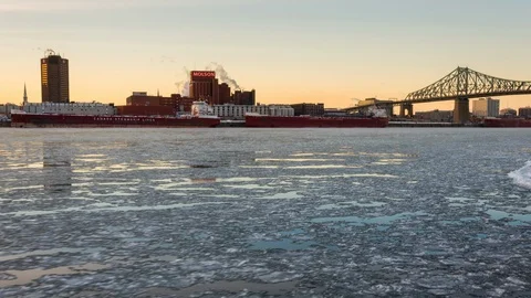 Saint Lawrence river Winter Evening Timelapse Stock Footage 105440083