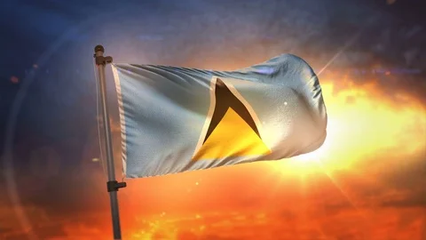 Saint Lucia Flag Backlit At Beautiful Sunrise Loop Slow Motion 4K Stock Footage 76798921