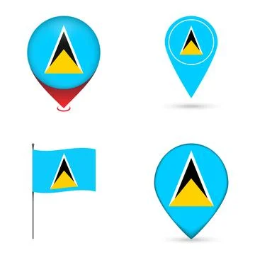 Saint Lucia Flag Map Pin Icons Set Collection. Stock Illustration