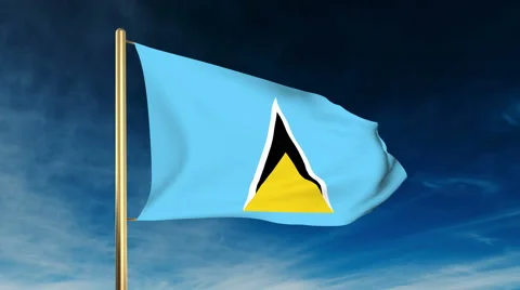 Saint Lucia flag slider style. Waving in the win with cloud background animation Stock Footage 48596129