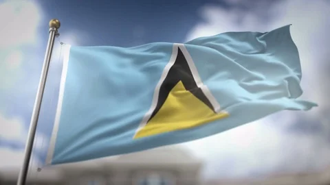 Saint Lucia Flag Waving Slow Motion 3D Rendering Blue Sky Background - Seam.. Stock Footage 75496337
