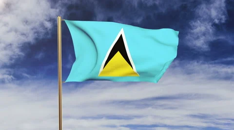 Saint Lucia flag waving in the wind. Green screen, alpha matte. Loopable Video stock 48596147