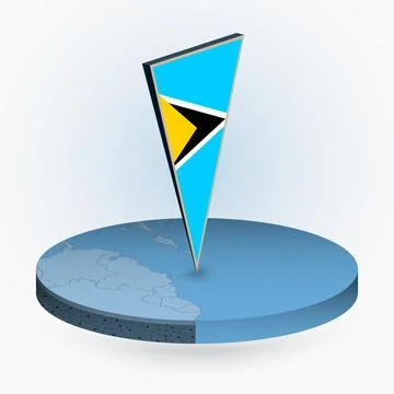 Saint Lucia map in round isometric style with triangular 3D flag of Saint Luc Ilustração Stock
