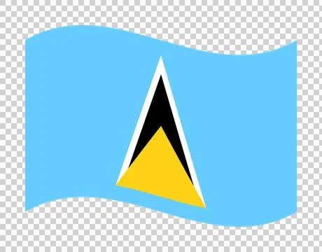 Saint Lucia waving flag with triangular central emblem on light blue backgrou 스톡 일러스트