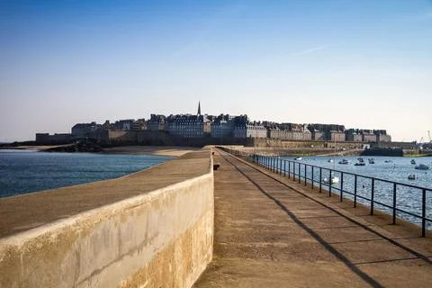 Saint-Malo city view from the lighthouse pier, Brittany, France Stock Photos