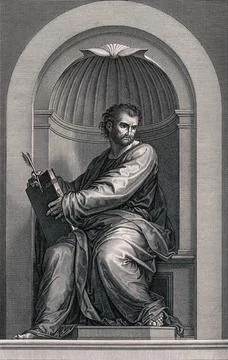 Saint Mark. Line engraving by P.G. Langlois after G.B. Wicar after Fra Bart.. Stock Illustration