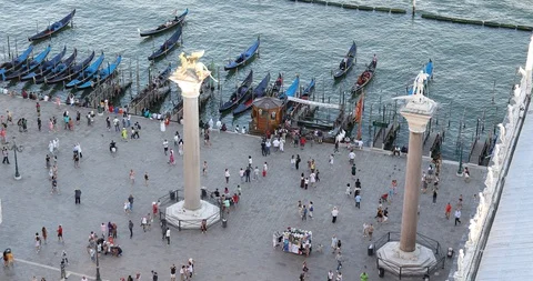 Saint Mark square with people and tourists high angle view in Venice, Italy Stock Footage 128138695