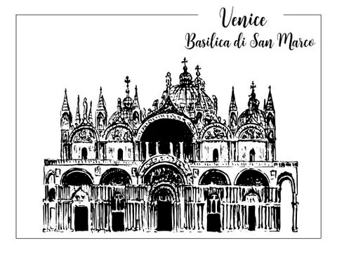 Saint Mark's Basilic or Basilica di San Marco. vector sketch. Venice Stock Illustration