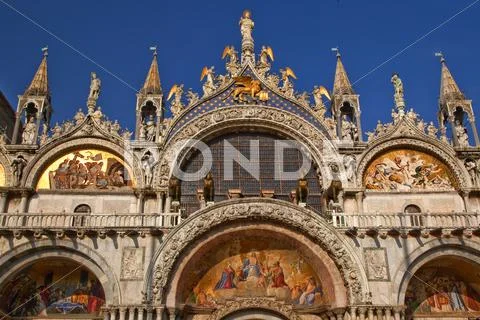 Saint mark's basilica details statues mosaics venice italy Stock Photos
