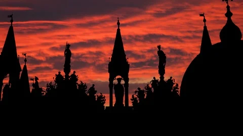 The Saint Mark's Basilica in Piazza San Marco, Venice, Italy, sunset time lapse Stock Footage 97204952