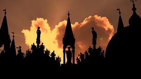 The Saint Mark's Basilica in Piazza San Marco, Venice, Italy, Sunset, Clouds Stock Footage 106621337