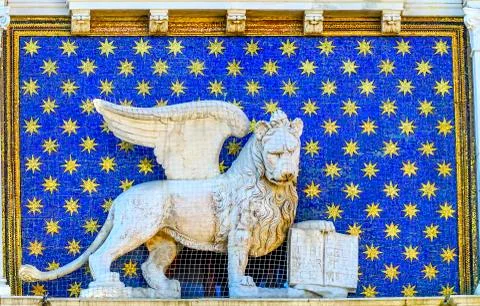 Saint Mark's Lion Clock Tower Venice Italy Stock Photos